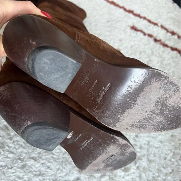 YSL Saint Laurent OTK Over-the-Knee Brown Suede Lace-Up Boots Size 37.5 - Picture 5 of 8